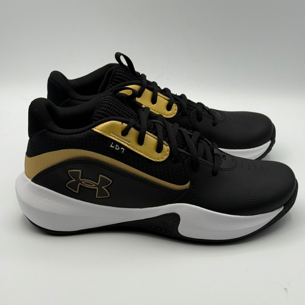 Under Armour UA Lockdown 7 Shoes Men Size 9 Black Gold Basketball 3028512-001